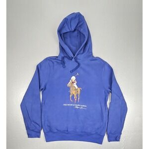 Polo Ralph Lauren Hoodie Mens Small Royal Blue Polo Bear Pullover Graphic Pocket